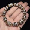 Authentic Tibetan Gray Patina Tiger-Tooth Dzi Beads Multigem Bracelet