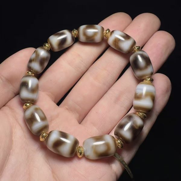 Authentic Tibetan Gray Patina Tiger-Tooth Dzi Beads Multigem Bracelet